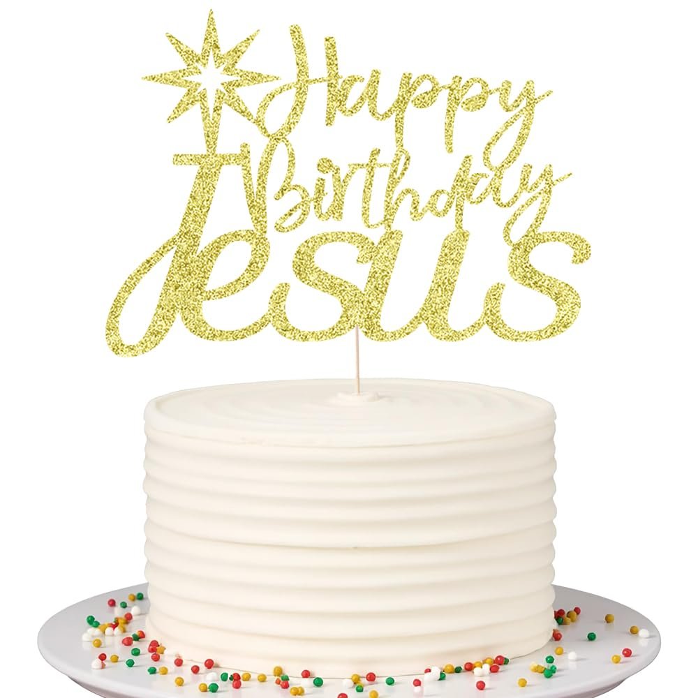 Sleyberoy Jesus Cake Toppers - Jesus Birthday, Good Friday Cake Decoration Easter Party Decorations,Eve Xmas Party,Christmas Theme Party,Birthday Party Selected decorative supplies(Gold Jesus)