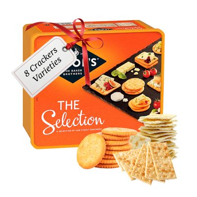 Cheese Biscuits Crackers Tub Multipack - 8 Different Selection of Delicious Biscuits for Cheese Cream Crackers Snacks 900g. Food Hamper for Cheeseboard, Birthday Gifts For Women with Topline Card