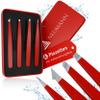 NEUMANN Tweezers Set (Stainless Steel) for Removing Eyebrows and Hair - Oblique Tweezers, Pointed Tweezers & More - Includes Storage Box [Red] view 1