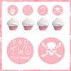 Bad Two The Bone Birthday Cupcake Toppers, 24pcs 2nd Birthday Cupcake Picks, Bone Skull Second Birthday Party Decor, Rock n Roll Music Birthday Party Cake Decorations Supplies Pink view 3