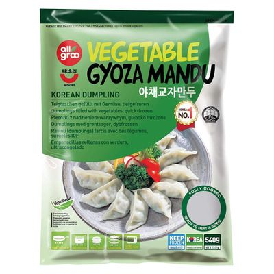 All groo Ready Meals Sides | Korean Dumpling for Stem | Fully Cooked Quick and Easy Meal Ideas | Authentic Korean Flavor Frozen Food | Halal Certified (Vegetable Gyoza (Dumpling), 3 Pack)