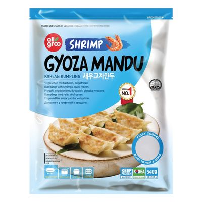 All groo Ready Meals Sides | Korean Dumpling for Stem | Fully Cooked Quick and Easy Meal Ideas | Authentic Korean Flavor Frozen Food | Halal Certified (Shrimp Dumpling Gyoza, 1 Pack)