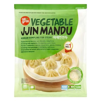 All groo Ready Meals Sides | Korean Dumpling for Stem | Fully Cooked Quick and Easy Meal Ideas | Authentic Korean Flavor Frozen Food | Halal Certified (Vegetable Jjin Mandu, 3 Pack)