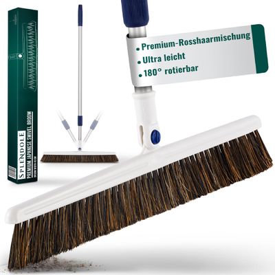Splendole Swivel broom, premium indoor broom sweeping brush, 45 cm wide, telescopic handle, ultra light weight, premium soft horsehair bristles