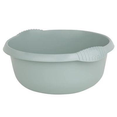 TENLITE High Grade Plastic Round Bowl with Integral Handle | Stylish Design Strong Durable with High Gloss Chic Finish Home & Basin, Sink Organiser Multipurpose Use - (Silver Sage, 32cm Round Bowl)