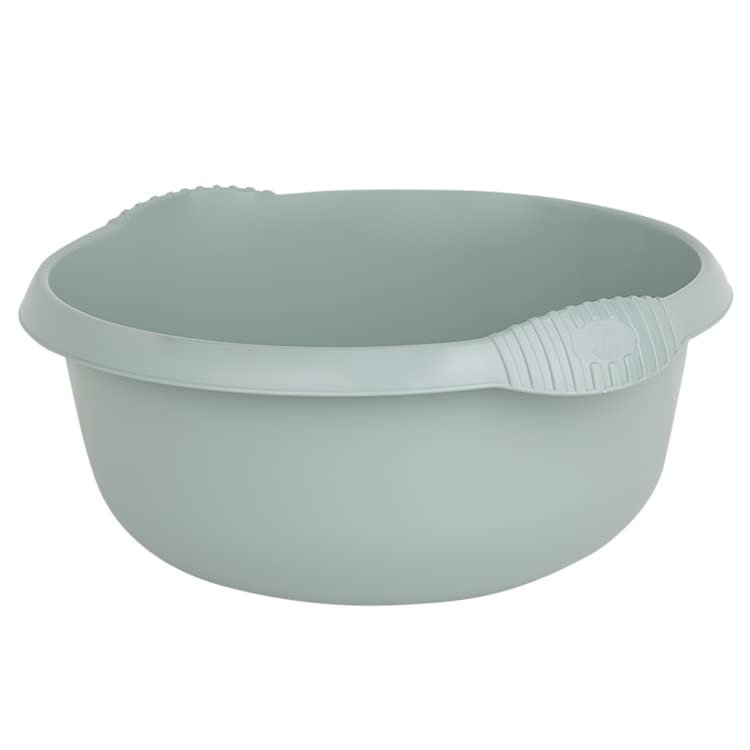 TENLITE High Grade Plastic Round Bowl with Integral Handle | Stylish Design Strong Durable with High Gloss Chic Finish Home & Basin, Sink Organiser Multipurpose Use - (Silver Sage, 32cm Round Bowl)
