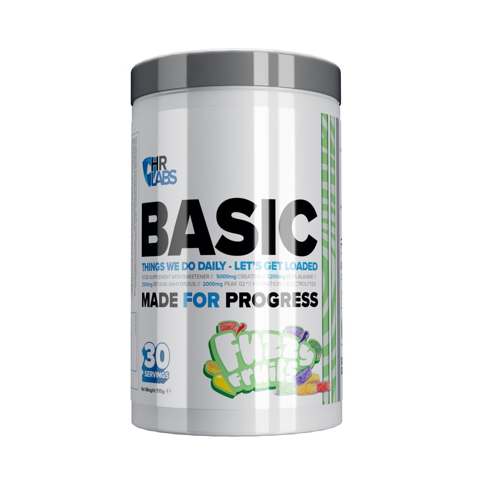 HR Labs Basic, Things we do Daily Creatine and Electrolytes Pre/Intra Workout, Beta Alanine & Betain Hydrous Hydration Formula, 510g & 30 Servings, Vegan (Fuzzy Fruits)