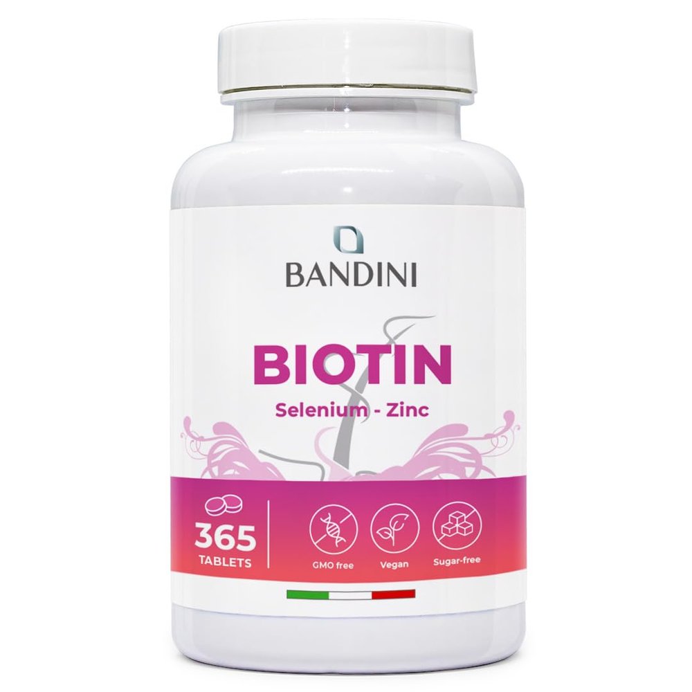 Bandini Biotin Hair Growth Supplement | 365 Vegan Tablets High Strength - 1 Year Supply | Biotin, Selenium & Zinc Complex | Healthy Skin & Nails for Women & Men | Non-GMO (Not Gummies)