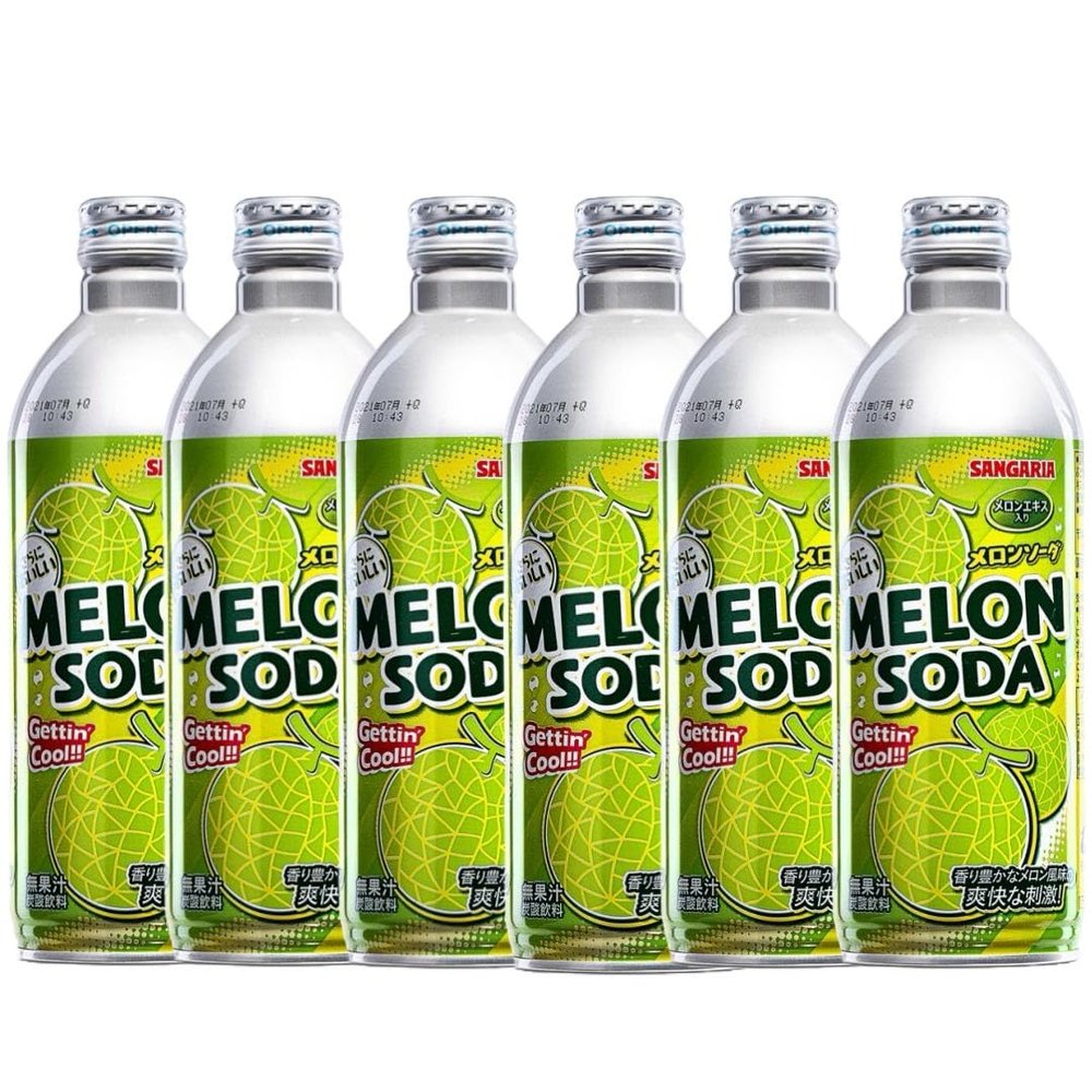 Sangaria Japanese Ramune Soda Drinks Ramu Bottle - Original, Grape, Melon Flavour 500ml (Pack of 6) - Melon Flavour