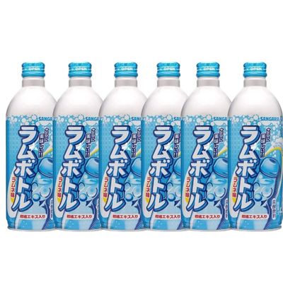Sangaria Japanese Ramune Soda Drinks Ramu Bottle - Original, Grape, Melon Flavour 500ml (Pack of 6) - Original Flavour