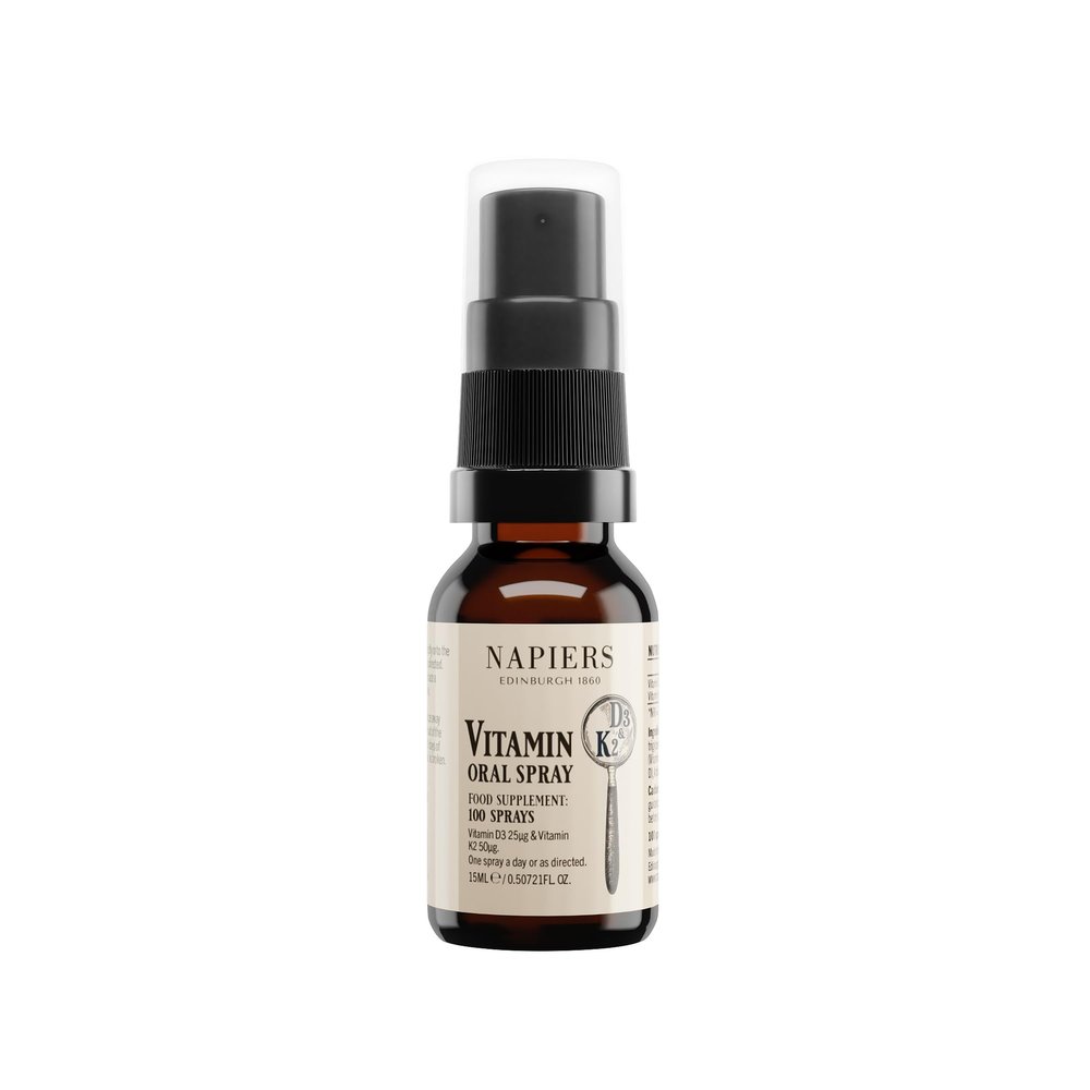 Napiers Vitamin D3 1000IU (25mcg) & K2 (50mcg) Oral Spray - High Absorption D3 Formula - Natural Ingredients - One-a-Day - 15ml (100 Sprays)