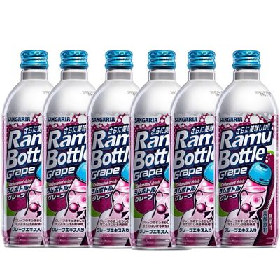 Sangaria Japanese Ramune Soda Drinks Ramu Bottle - Original, Grape, Melon Flavour 500ml (Pack of 6) - Grape Flavour