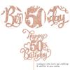 Rsstarxi 1 Pack 50th Birthday Cake Topper Glitter Cheers to 50 Years Birthday 50 Fabulous Cake Pick Decorations for Happy 50th Birthday Anniversary Party Cake Decorations Rose Gold view 3
