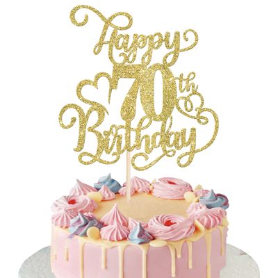 Rsstarxi 1 Pack Gold Glitter Happy 70th Birthday Cake Topper Cheers to 70 Years Old 70 Fabulous Cake Pick 70th Birthday Cake Decoration for Happy 70th Birthday Anniversary Party Decorations