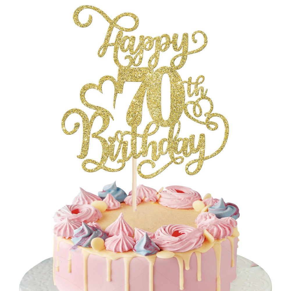 Rsstarxi 1 Pack Gold Glitter Happy 70th Birthday Cake Topper Cheers to 70 Years Old 70 Fabulous Cake Pick 70th Birthday Cake Decoration for Happy 70th Birthday Anniversary Party Decorations