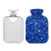 1L Large Hot Water Bottle Bag with Cover, Blue Agate Glitter Hot Water Bag for Hand Feet Hot Therapy, Menstrual Cramps, Neck and Shoulder Pain Relief view 1