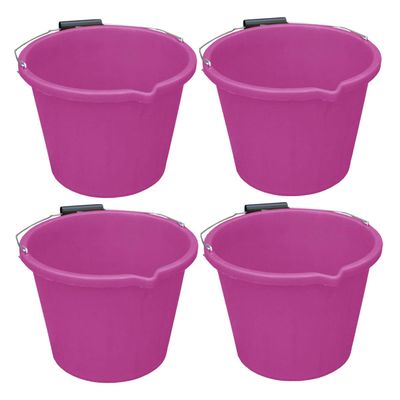 (  ) 14 Litre Plastic Builders Buckets 3 Gallon Water Storage Cement Mixing Bucket with Strong Metal Handle Construction Animal Feeding Car Wash Cleaning Bucket For Home Garden (Pink)