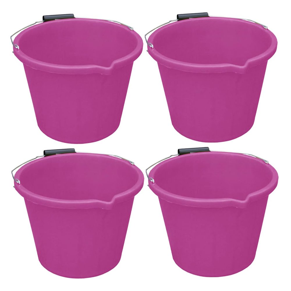 (  ) 14 Litre Plastic Builders Buckets 3 Gallon Water Storage Cement Mixing Bucket with Strong Metal Handle Construction Animal Feeding Car Wash Cleaning Bucket For Home Garden (Pink)