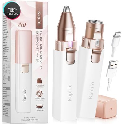Eyebrow Facial Hair Remover for Women: Rechargeable 2 in 1 Face Shavers and Eyebrow Trimmer - Painless Electric Hair Removal Device for Face Eyebrows Lips Peach Fuzz with Light