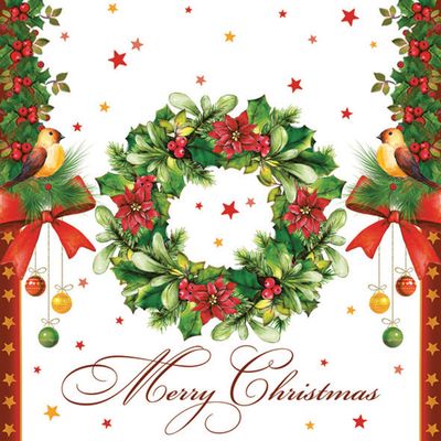 3-Ply Daisy Xmas Decoupage Tissue Paper Napkins Decorative Christmas Serviettes 33cm x 33cm - Pack of 20 (Merry Christmas Wreath)