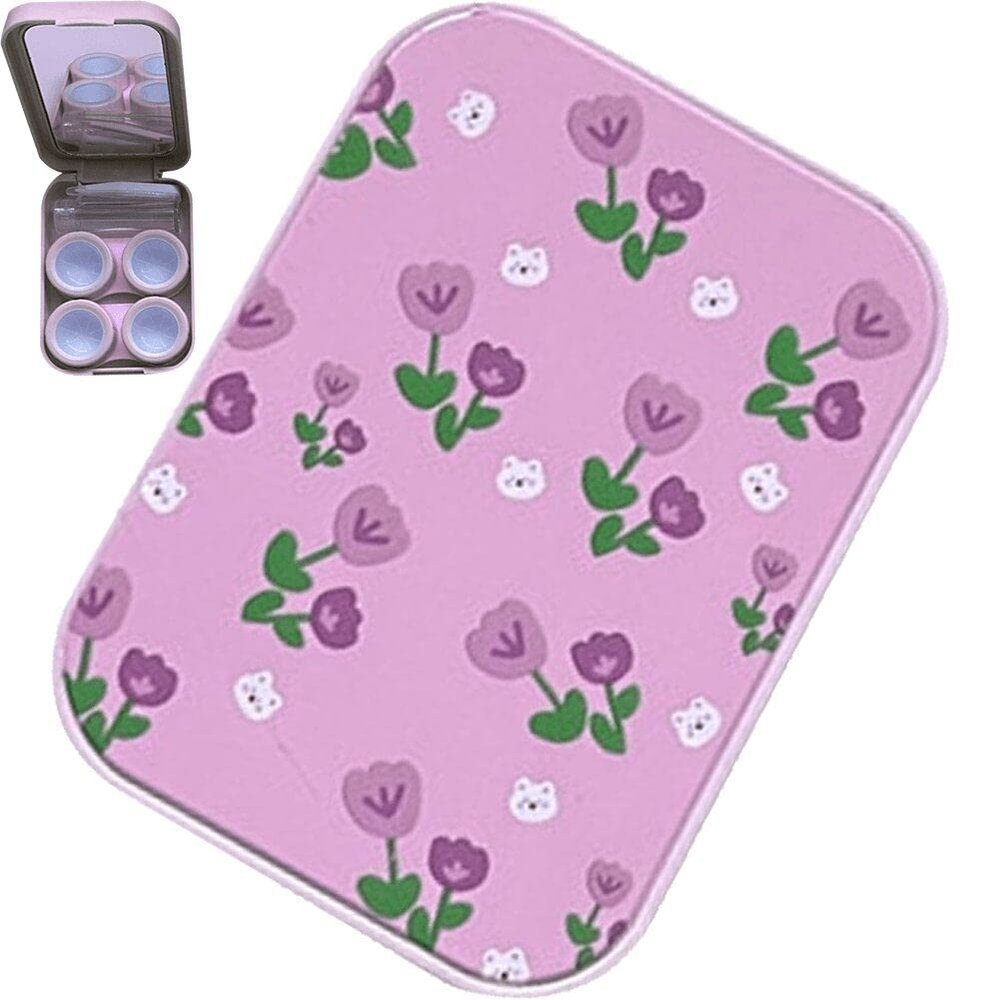 Fituenly Contact Lens Cases Travel Contact Lens Holder Blue Pink Purple Portable Kit Case with Two Solution Bottle Tweezers Wearing Stick