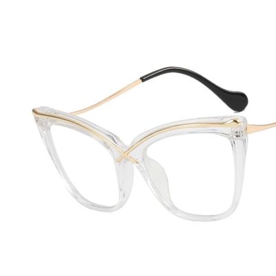 PARWANA Oversized Cat-Eye Reading Glasses Women Anti Blue Light Eyewear Computer Readers Personality Anti UV Flat Light Mirror (Color : Clear-white, Size : +150)