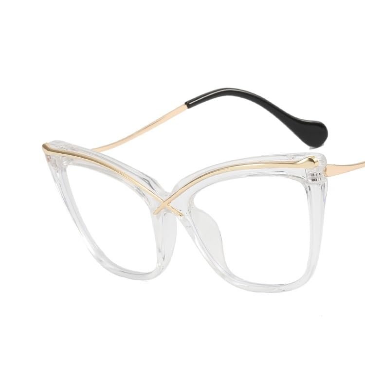 PARWANA Oversized Cat-Eye Reading Glasses Women Anti Blue Light Eyewear Computer Readers Personality Anti UV Flat Light Mirror (Color : Clear-white, Size : +150)