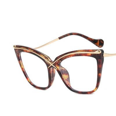 PARWANA Oversized Cat-Eye Reading Glasses Women Anti Blue Light Eyewear Computer Readers Personality Anti UV Flat Light Mirror (Color : Tea, Size : +100)