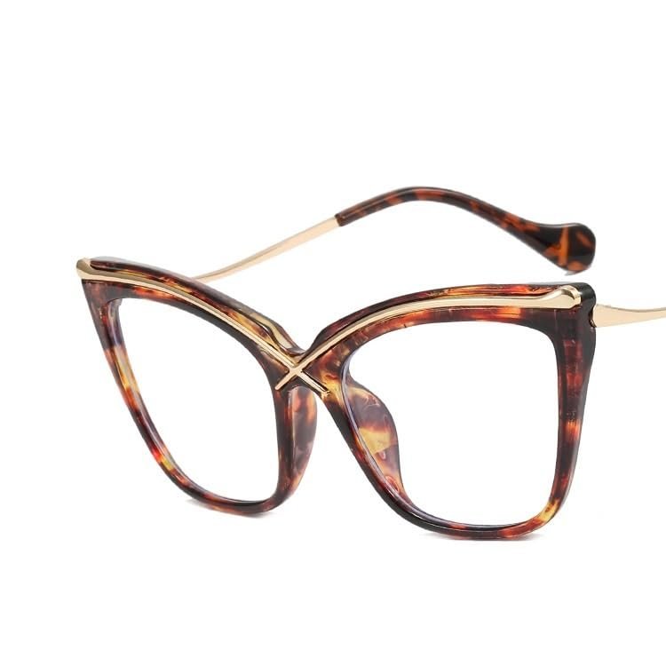 PARWANA Oversized Cat-Eye Reading Glasses Women Anti Blue Light Eyewear Computer Readers Personality Anti UV Flat Light Mirror (Color : Tea, Size : +100)