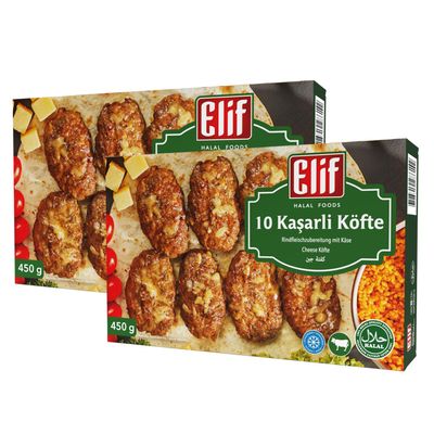 Elif Kasarli 450g | 10 Cheese Kofte Metaballs | Netherland Frozen Halal Foods | Halal Dishes on The Table with Ease | Stone Oven Baked Ready Meals (Cheese Kofte 450g, 2 Pack)