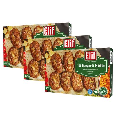 Elif Kasarli 450g | 10 Cheese Kofte Metaballs | Netherland Frozen Halal Foods | Halal Dishes on The Table with Ease | Stone Oven Baked Ready Meals (Cheese Kofte 450g, 3 Pack)
