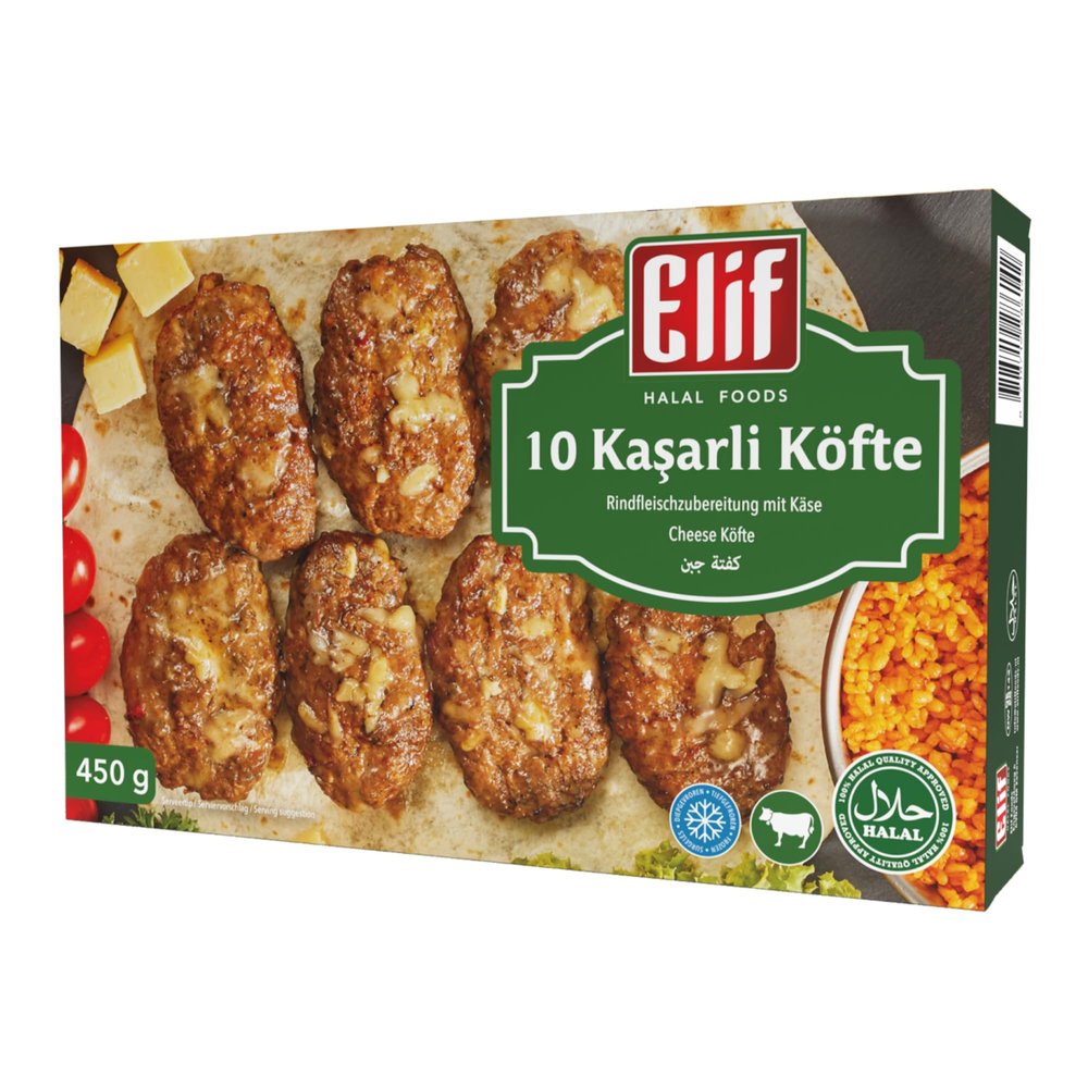 Elif Kasarli 450g | 10 Cheese Kofte Metaballs | Netherland Frozen Halal Foods | Halal Dishes on The Table with Ease | Stone Oven Baked Ready Meals (Cheese Kofte 450g, 1 Pack)