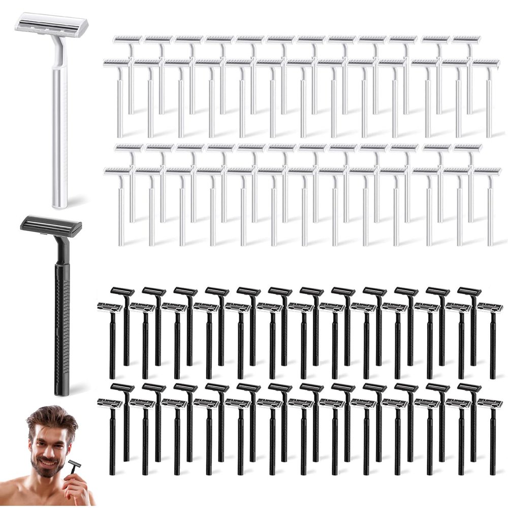 MFCGHXR Disposable Razor, 100 Pcs Disposable Razors for Men, Disposable Two Blade Shaving Razor, Black White Disposable Razor, for Men/Women's Grooming, Body & Face Shaver
