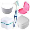 Denture Toothbrush, Double Bristle Head Denture Cleaning Brush 4 Bath Case False Teeth Storage Container Case Orthodontic Dental Retainer Box Denture Bath Case /169 view 1