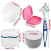 Denture Toothbrush, Double Bristle Head Denture Cleaning Brush 4 Bath Case False Teeth Storage Container Case Orthodontic Dental Retainer Box Denture Bath Case /169 view 2