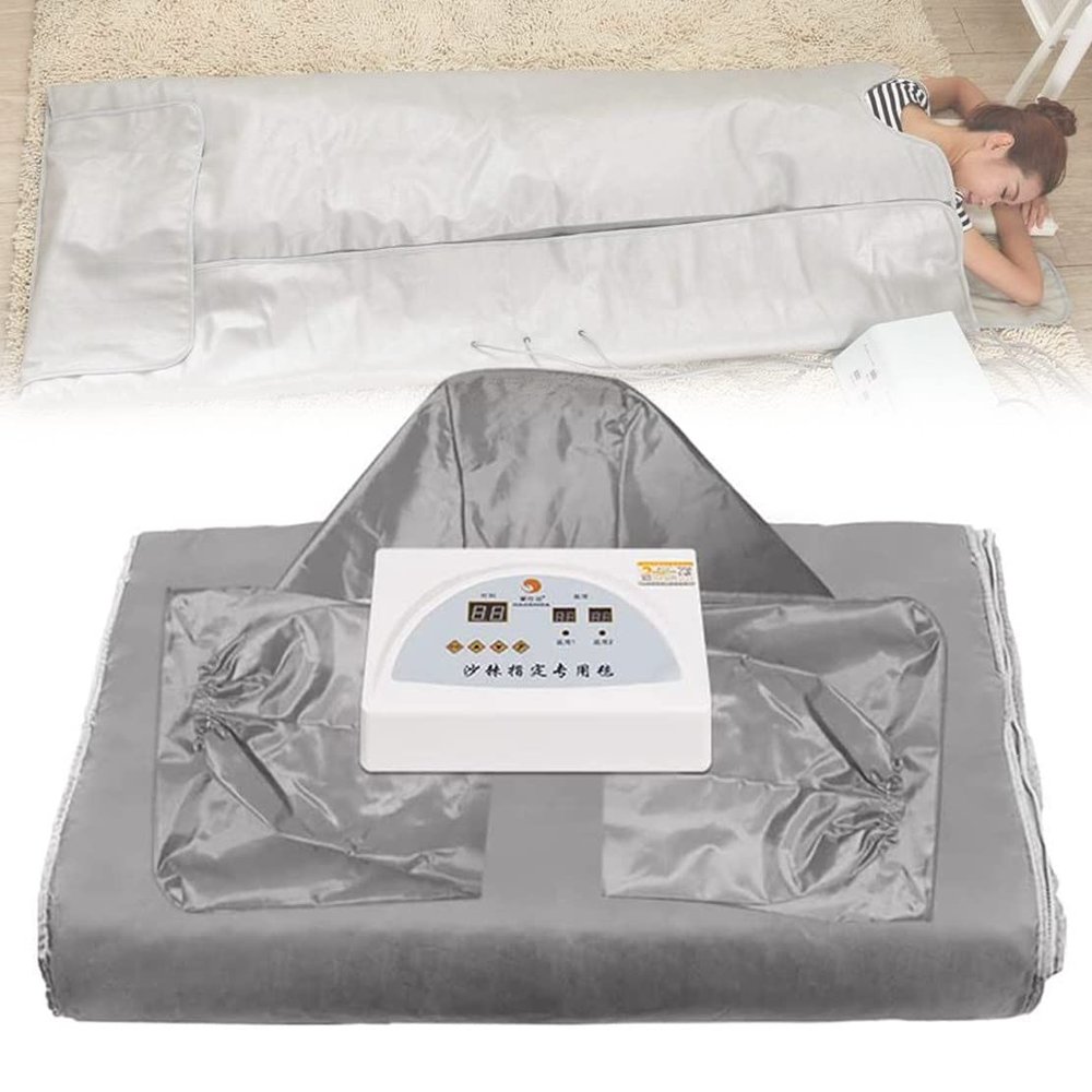 CYMYYDS Portable Far Infrared Sauna Blanket, 2 Zone Controller Professional Therapy Sweating Sauna Bed Stress Pain Relief, for Home SPA Beauty Salon 180X80cm Silver