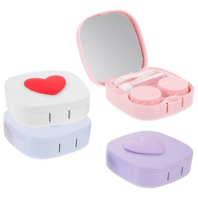 Gatuida 4sets Love Contact Lens Storage Box Mirror Portable Small Lens Holder Case for Travel Cosmetic Container for Outdoor Use