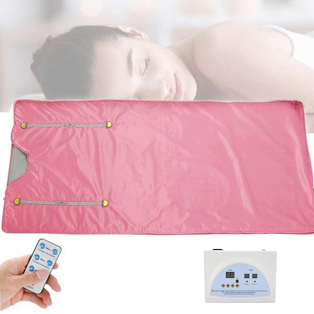 CYMYYDS Sauna Slimming Blanket Detoxifies Beauty, Far Infrared Sauna Blanket, Upgraded Version Zipper Type Body Shaper Detox Therapy Anti Aging Beauty Machine, 180X80cm,Pink