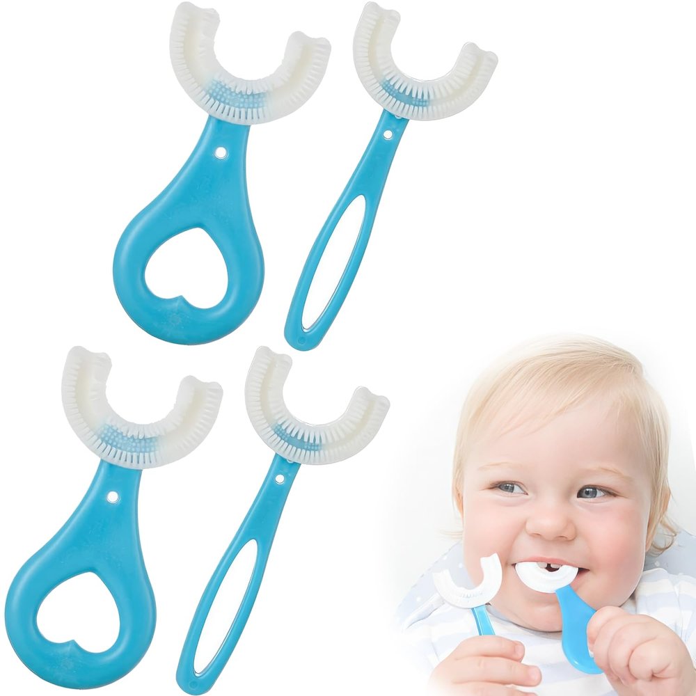 4 Pieces U-Shaped Silicone Toothbrush, Full Mouth Children's Toothbrush, Suitable for 2-3-6-12 Years Old, Massage Gums and Clean Teeth 360 Oral Care (Blue)