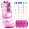 14 Grids Pill Organizer Box with 40 White Labels - Travel Medicine Case Kit - Pocket Daily Weekly Pharmacy Container - 7 Day, 2 Times a Day Vitamin Supplement Medication Holder Dispenser- Clear Pink view 1