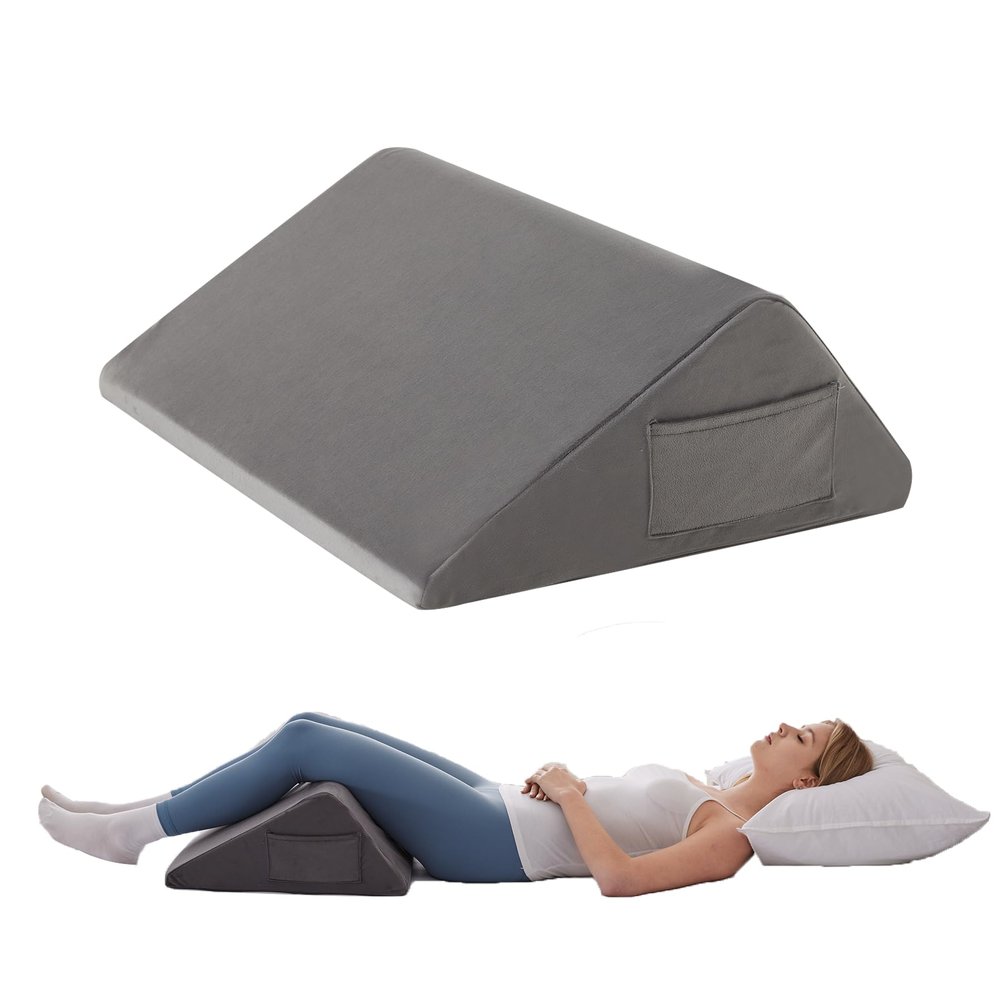 Knee Pillow for Back Sleeping, Leg Pillow Knee Wedge Pillow, Memory Foam Wedge Pillows for Legs After Surgery, Triangle Pillow for Knee Support, Leg Elevation, Knees Hip Back Pain Relief, Short Plush