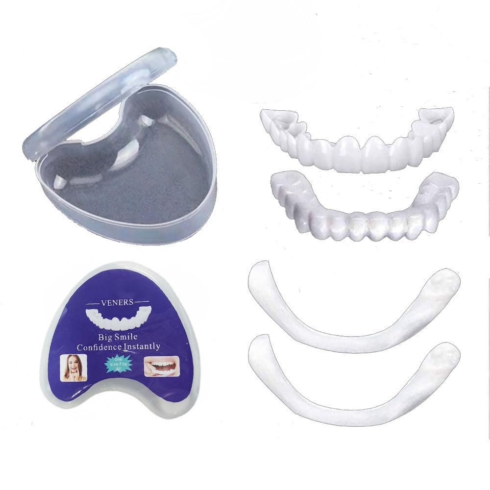 Flipped Warmth 2 Pairs Fake Teeth, Veneers Snap in Teeth - Instant Perfect Smile Clip on Veneers Top And Bottom, Snap on Veneers Teeth Perfect Braces To Make White Tooth Beautiful Neat