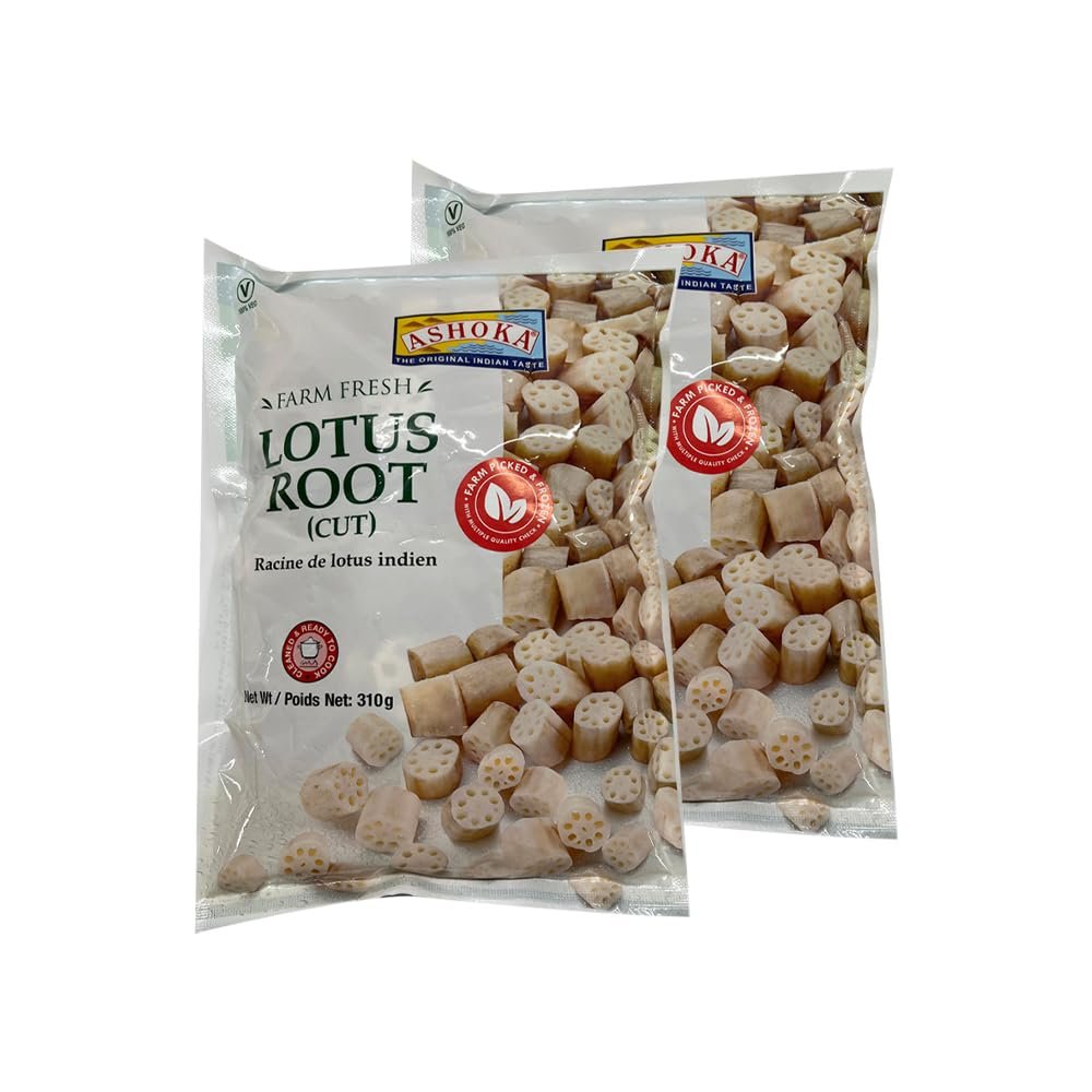 Ashoka Lotus Root Cut with Farm Fresh, Frozen Vegetables, Crispy and Fresh, Creamy White Pulp, Ready-to-Use Cut Slices, Indian Origin - 310g (Pack of 2)