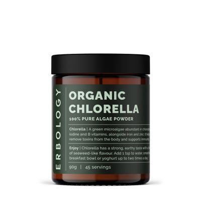 Erbology Organic Chlorella Powder 90g - 45 Servings - Sustainably Sourced in Spain - Body Cleansing and Immunity Support - Rich in Chlorophyll, B Vitamins, Iron and Phosphorus - Vegan - GMO-Free