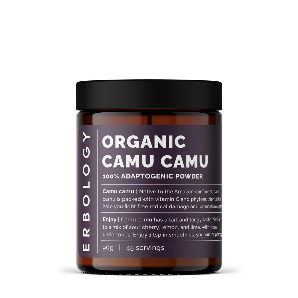 Erbology Organic Camu Camu Powder 90g - 45 Servings - Skin Health and Immunity Support - Rich in Vitamin C - Sustainably Sourced Straight from Farm in Peru - Small Batch - Vegan - GMO-Free