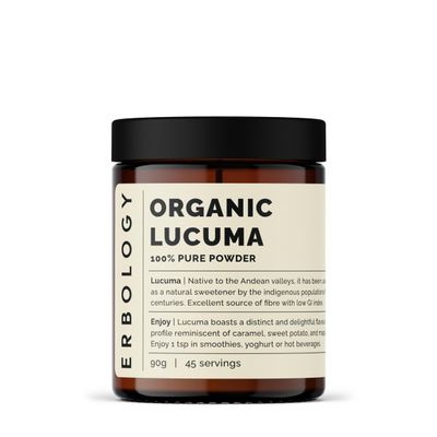 Erbology Organic Lucuma Powder 90g - 45 Servings - Gut Health Support - Low Glycemic Index - Sustainably Sourced Straight from Farm in Peru - Small Batch - Vegan - GMO-Free