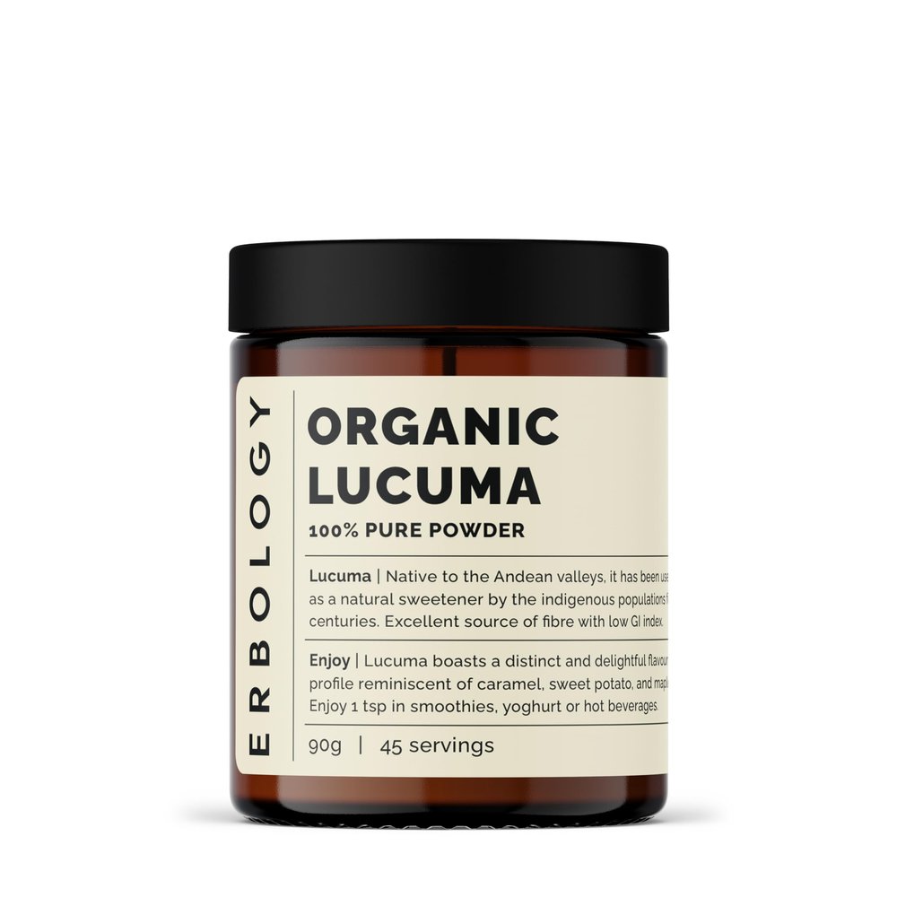 Erbology Organic Lucuma Powder 90g - 45 Servings - Gut Health Support - Low Glycemic Index - Sustainably Sourced Straight from Farm in Peru - Small Batch - Vegan - GMO-Free