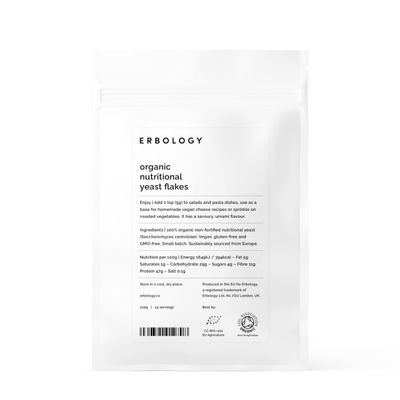 Erbology Organic Nutritional Yeast Powder 120g - 24 Servings - Non-Fortified - Immunity and Gut Health Support - Rich in B Vitamins - Sustainably Sourced in Europe - Vegan - GMO-Free