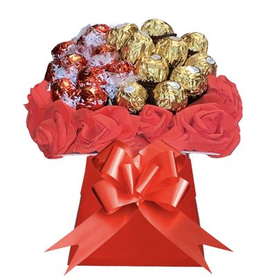 Chocolate Lindor Lind Ferrero Rochr Bouquet Hamper Gift Men Women Red Gold Blue Pink White Sweets Cadbury (Medium)