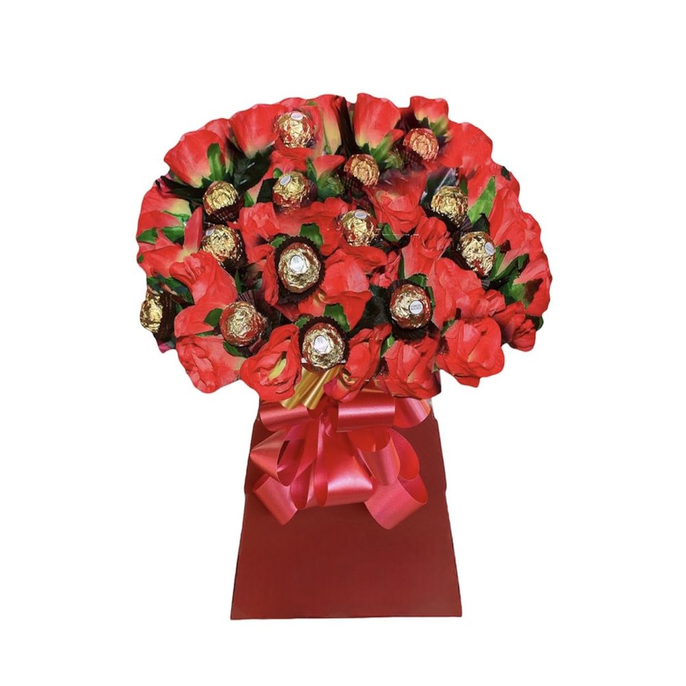 Chocolate Flower Hamper Ferero Bouquet Red Personalised Gift Box Sweets Candy Present Large Birthday (Small)